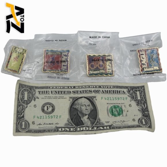 Lot of 4 Eagle Snacks 1996 Atlanta Olympic Pins - Volleyball Basketball Biking - Picture 4 of 12